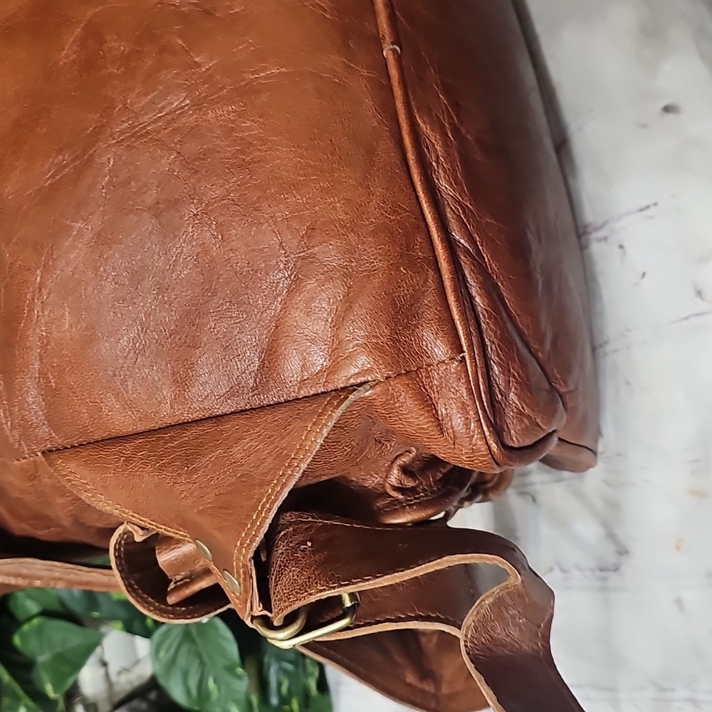 Handmade Large Leather Backpack Travel Rucksack - Picture 6 of 13